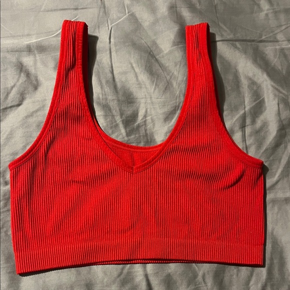 Colsie Bright Red Ribbed Crop Top - Picture 2 of 3